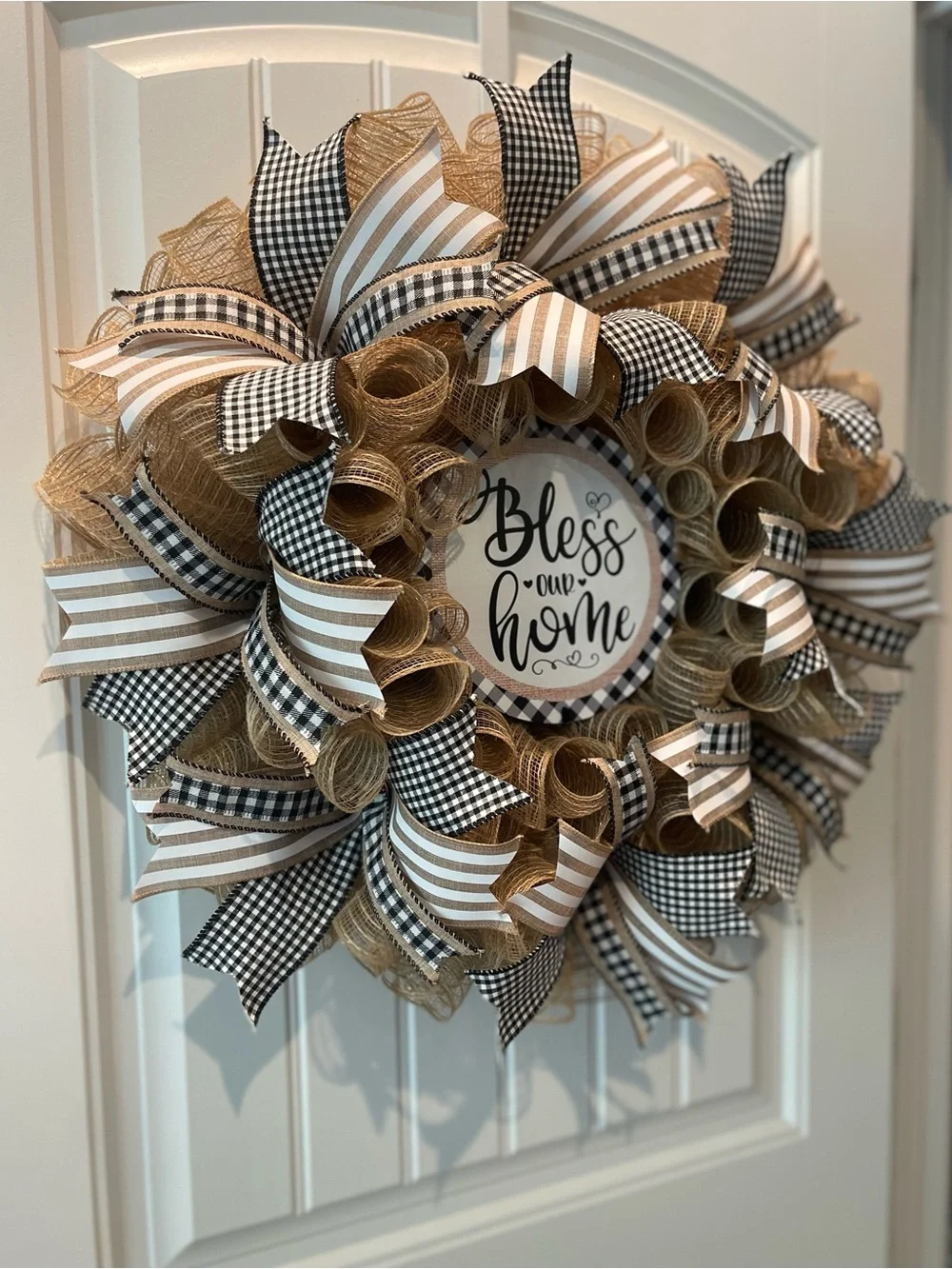 Everyday Farmhouse Style Burlap Wreath “Bless Our Home”